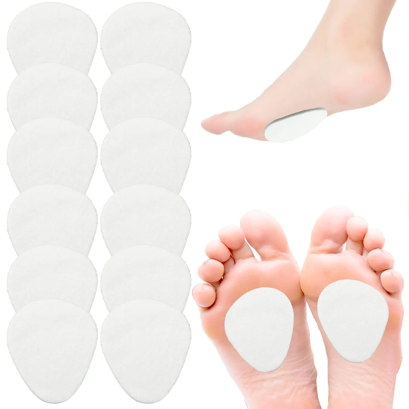 12 Pieces Felt Metatarsal Pads for Foot Pain Relief, Felt Ball of Foot Cushions for Women and Men, Forefoot and Sole Support for Women and Men