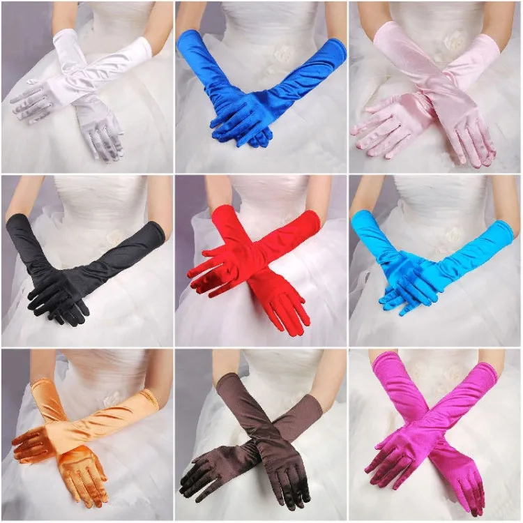 1pair Bride Gloves Satin Long Vintage Travel Sunscreen Dress Wedding Gloves(Wine Red)