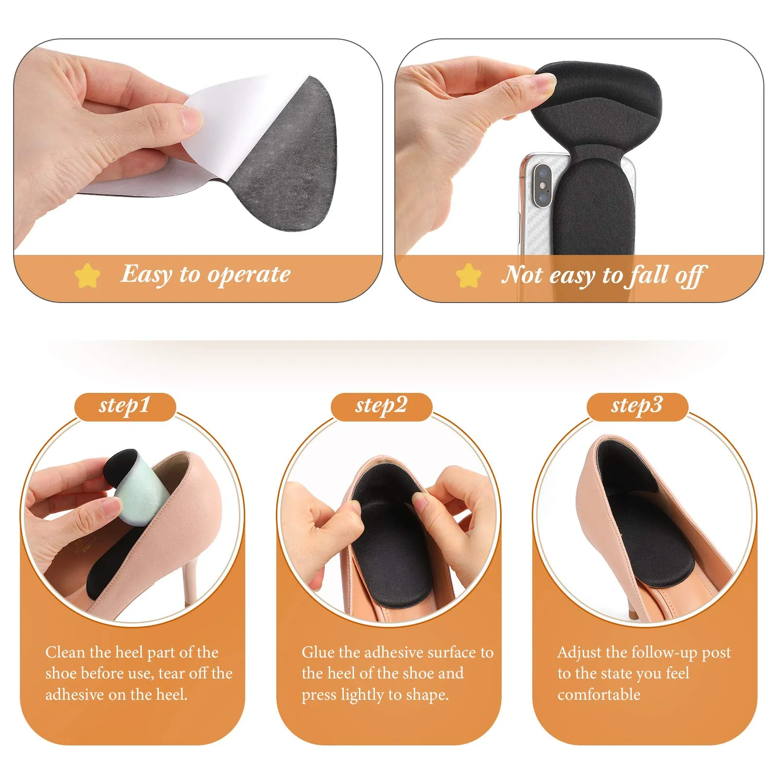 2 Pairs Heel Shoe Grip Heel Cushion Pads Liner Self Heel Inserts Self-Adhesive Shoe Insoles Foot Care Protector Sticky Heel Cushion Inserts for Women Men (Black) Black