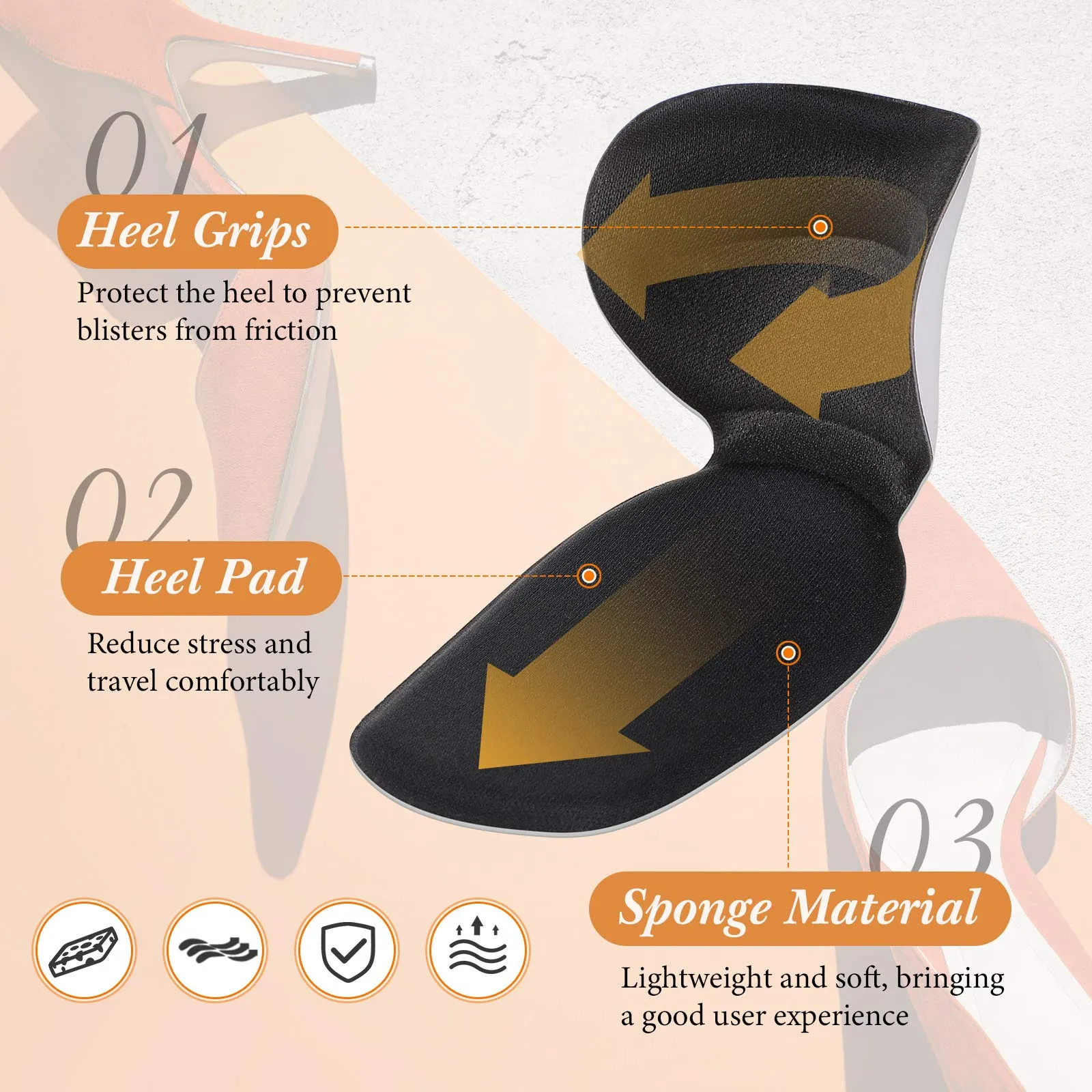 2 Pairs Heel Shoe Grip Heel Cushion Pads Liner Self Heel Inserts Self-Adhesive Shoe Insoles Foot Care Protector Sticky Heel Cushion Inserts for Women Men (Black) Black