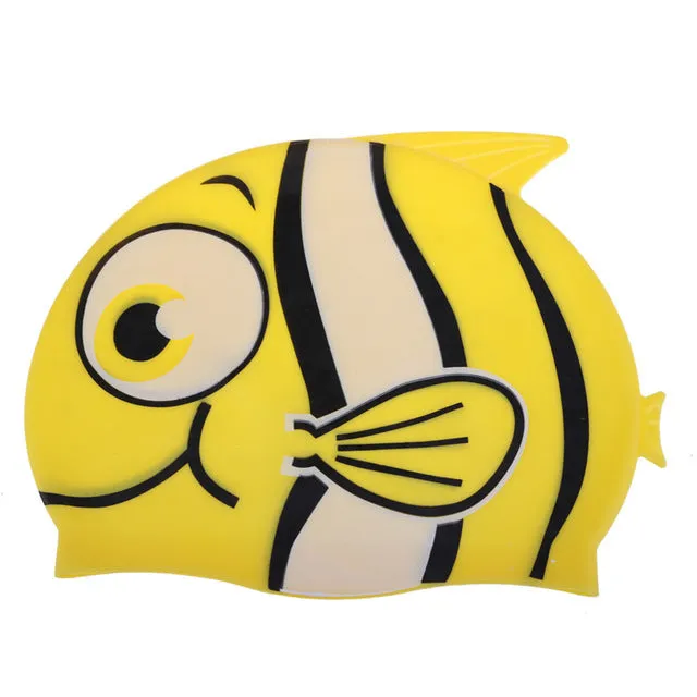 2017 New Children's Cartoon Fish Swimming Cap Silicon Waterproof Protect Ear Shark Shape Swim Pool Hat Children Caps 22*18cm