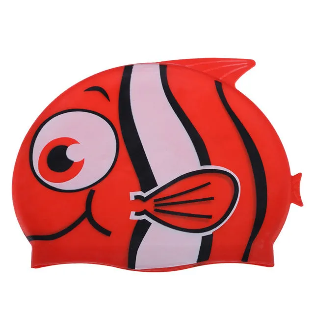 2017 New Children's Cartoon Fish Swimming Cap Silicon Waterproof Protect Ear Shark Shape Swim Pool Hat Children Caps 22*18cm