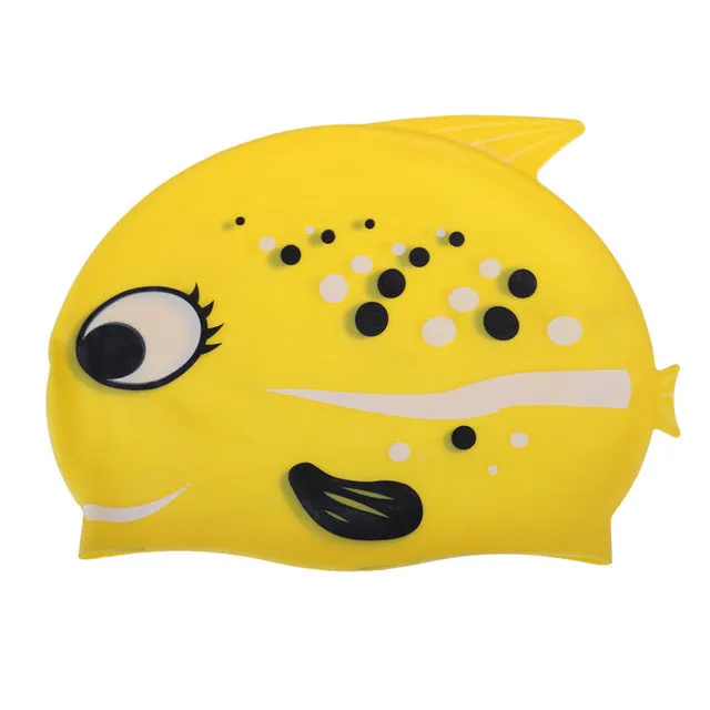 2017 New Children's Cartoon Fish Swimming Cap Silicon Waterproof Protect Ear Shark Shape Swim Pool Hat Children Caps 22*18cm