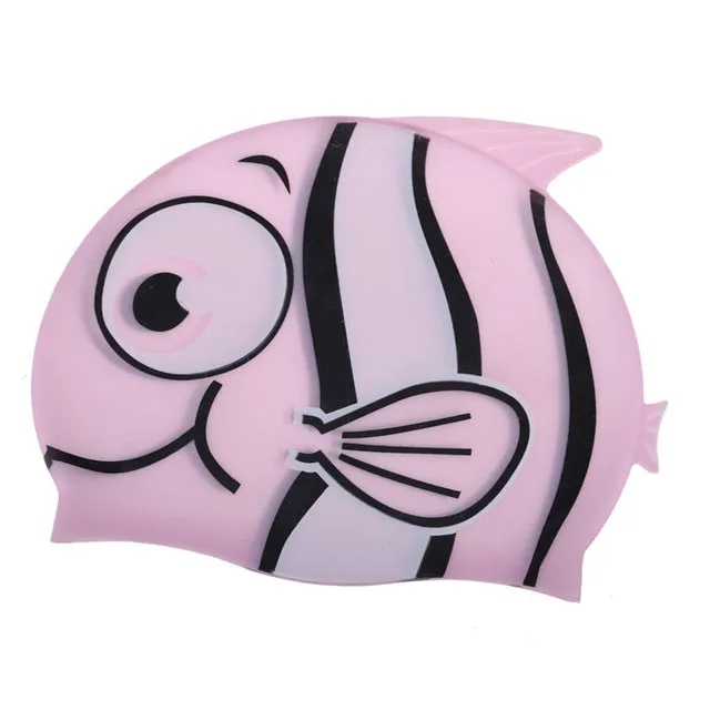 2017 New Children's Cartoon Fish Swimming Cap Silicon Waterproof Protect Ear Shark Shape Swim Pool Hat Children Caps 22*18cm