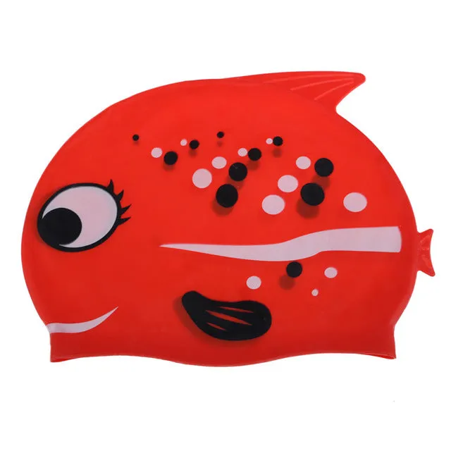 2017 New Children's Cartoon Fish Swimming Cap Silicon Waterproof Protect Ear Shark Shape Swim Pool Hat Children Caps 22*18cm