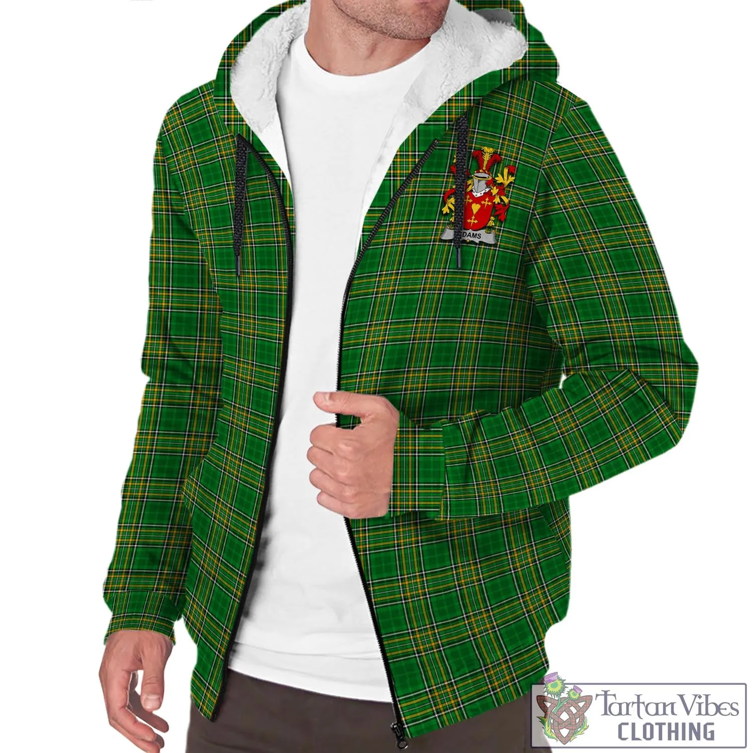 Adams Irish Clan Tartan Sherpa Hoodie with Coat of Arms