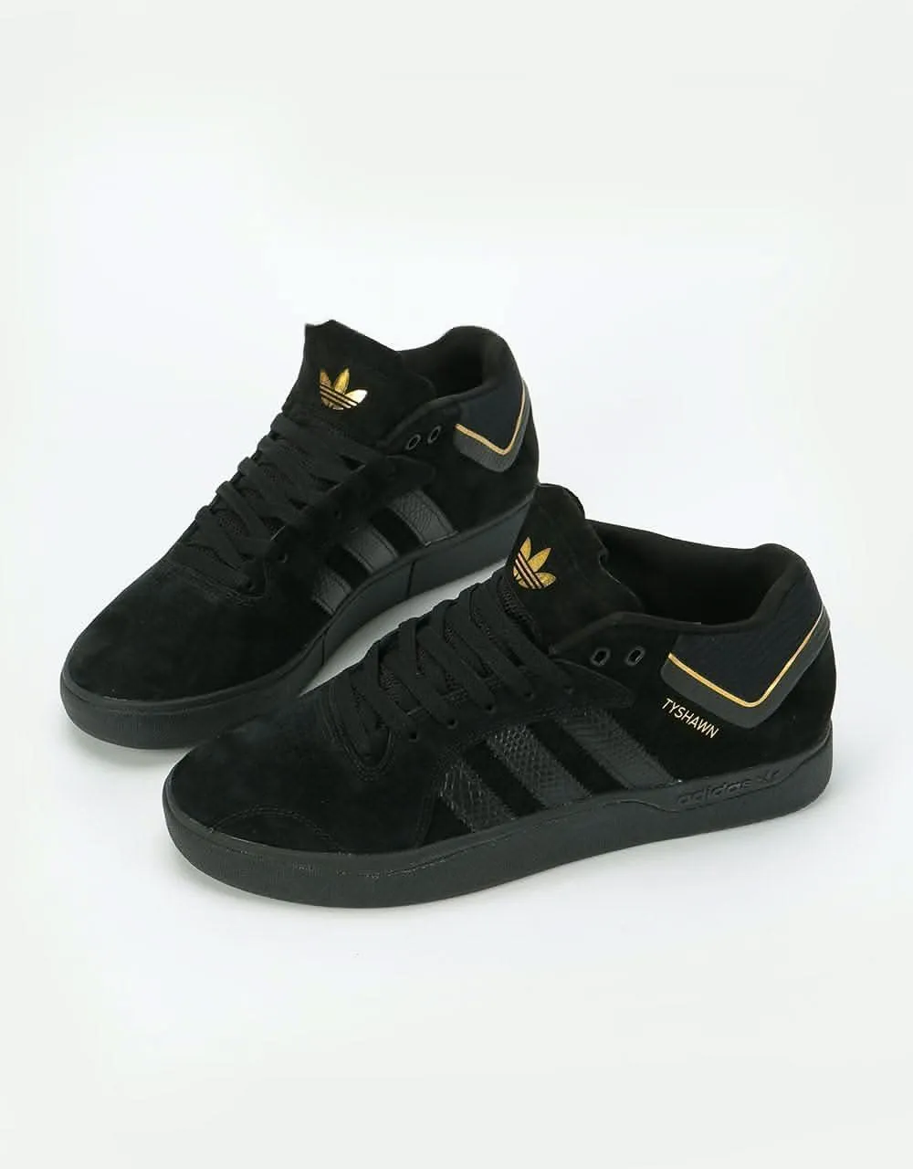 adidas Tyshawn Skate Shoes - Core Black/Core Black/Gold Metallic