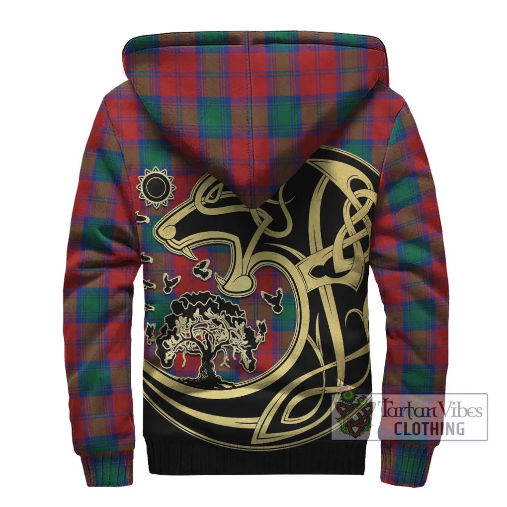 Affleck Tartan Sherpa Hoodie with Family Crest Celtic Wolf Style