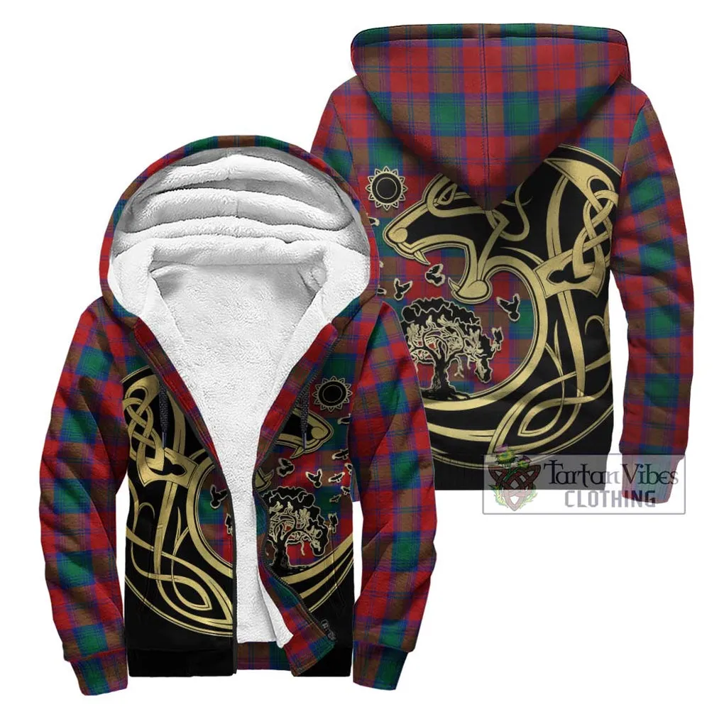 Affleck Tartan Sherpa Hoodie with Family Crest Celtic Wolf Style