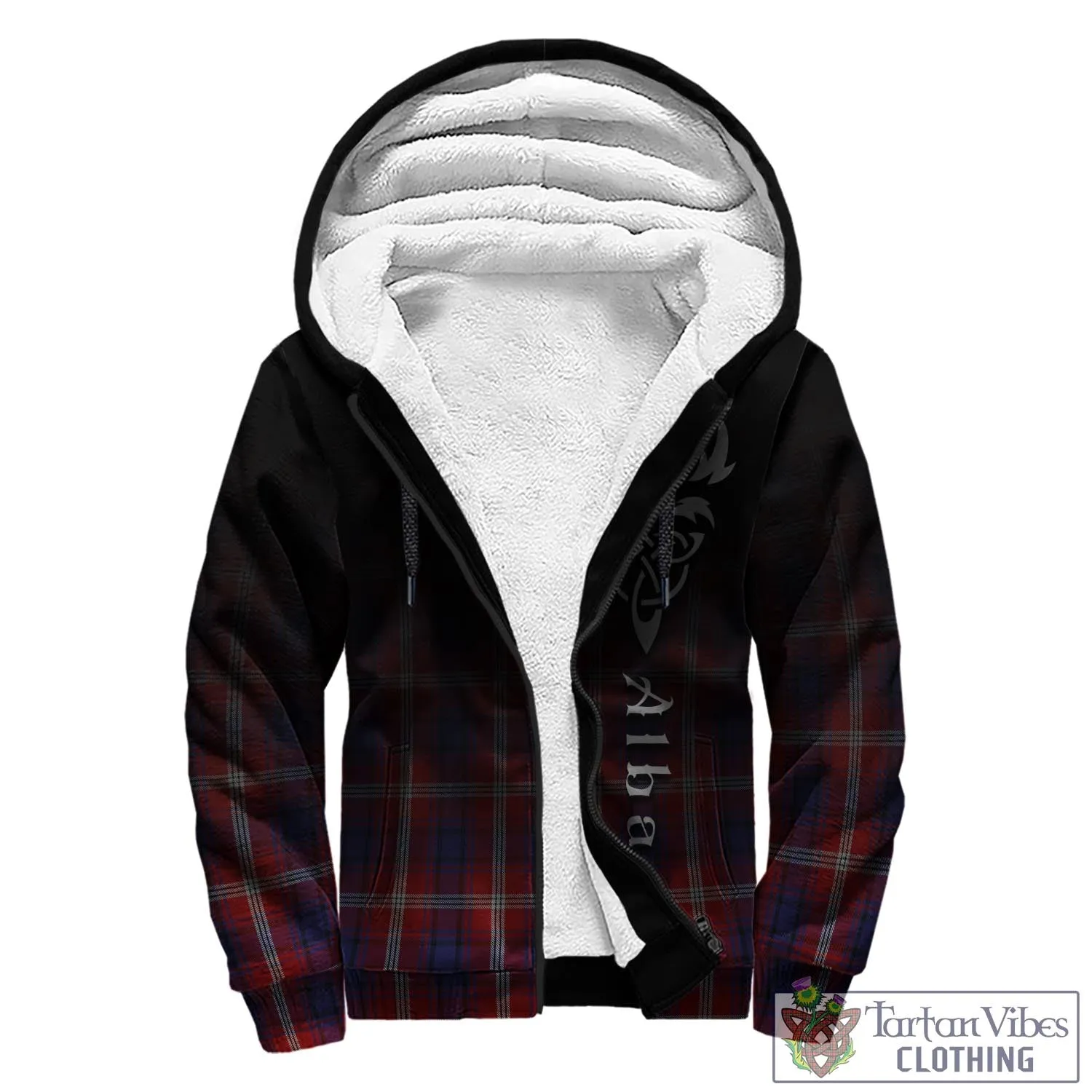 Ainslie Tartan Sherpa Hoodie Featuring Alba Gu Brath Family Crest Celtic Inspired