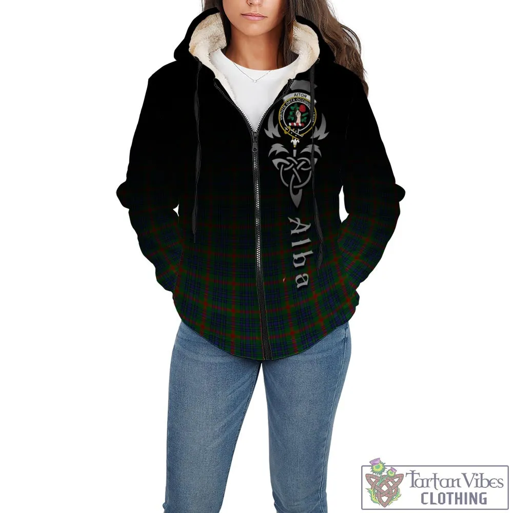 Aiton Tartan Sherpa Hoodie Featuring Alba Gu Brath Family Crest Celtic Inspired