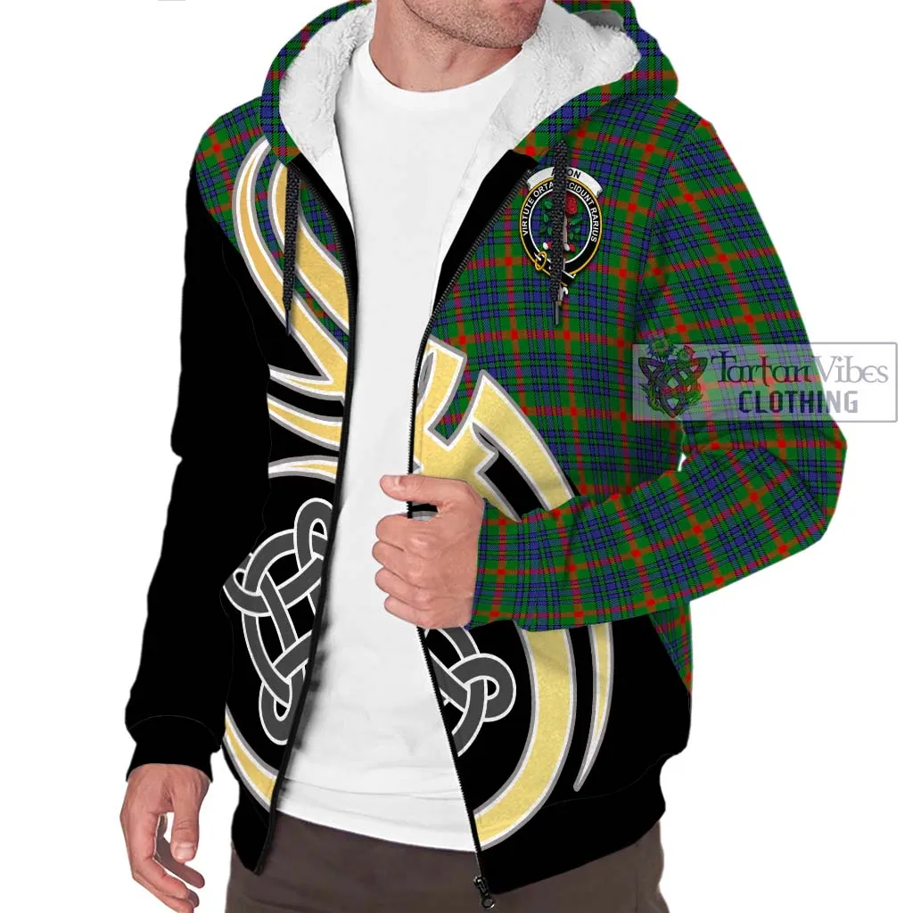 Aiton Tartan Sherpa Hoodie with Family Crest and Celtic Symbol Style