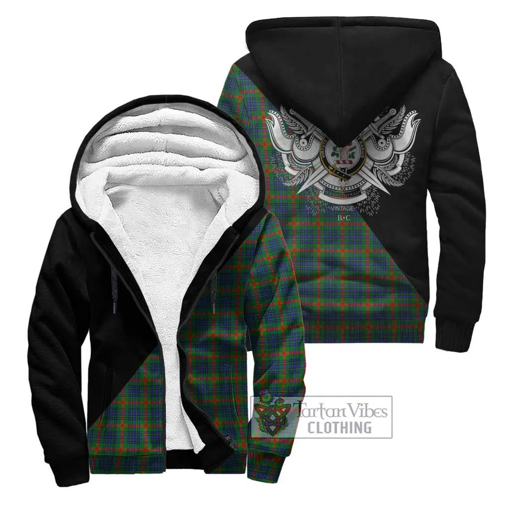 Aiton Tartan Sherpa Hoodie with Family Crest and Military Logo Style