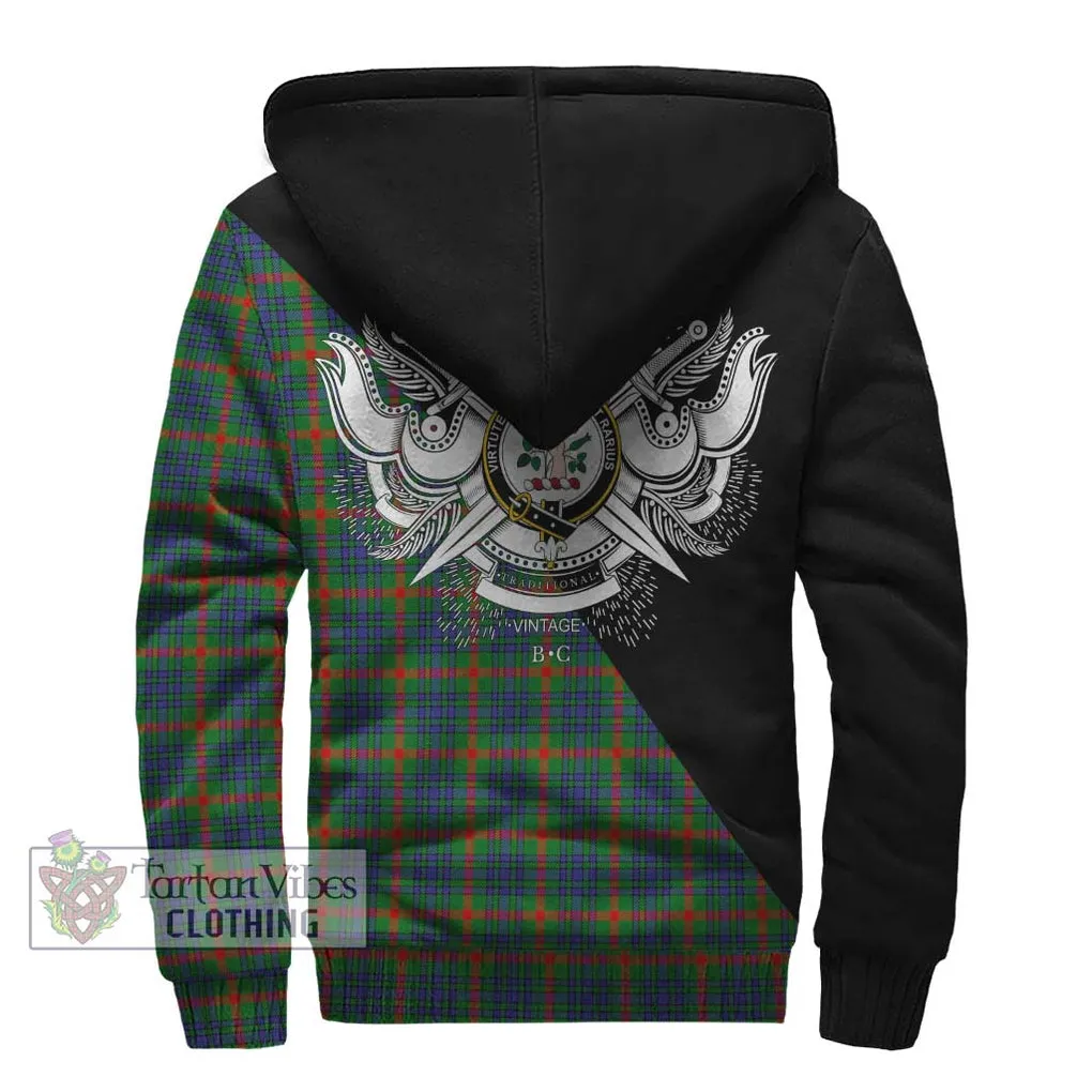 Aiton Tartan Sherpa Hoodie with Family Crest and Military Logo Style