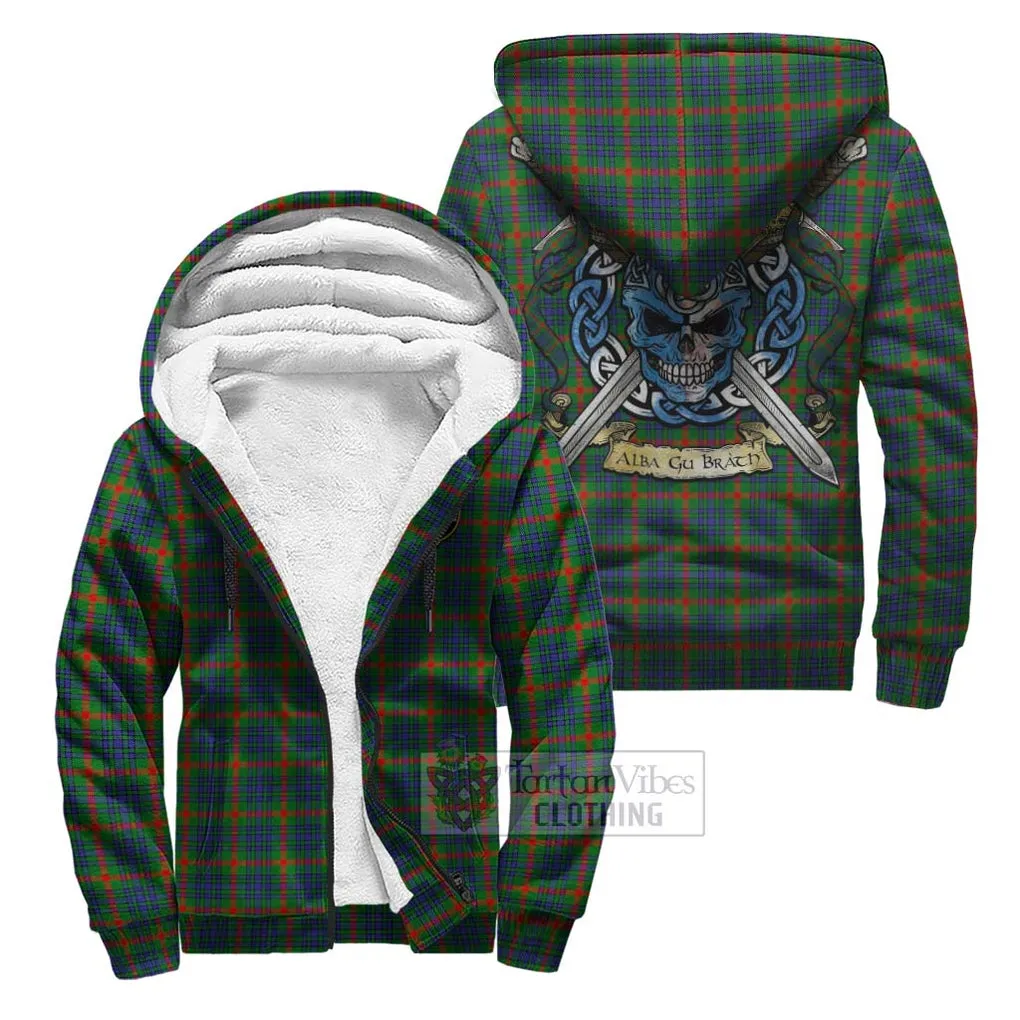 Aiton Tartan Sherpa Hoodie with Family Crest Celtic Skull Style