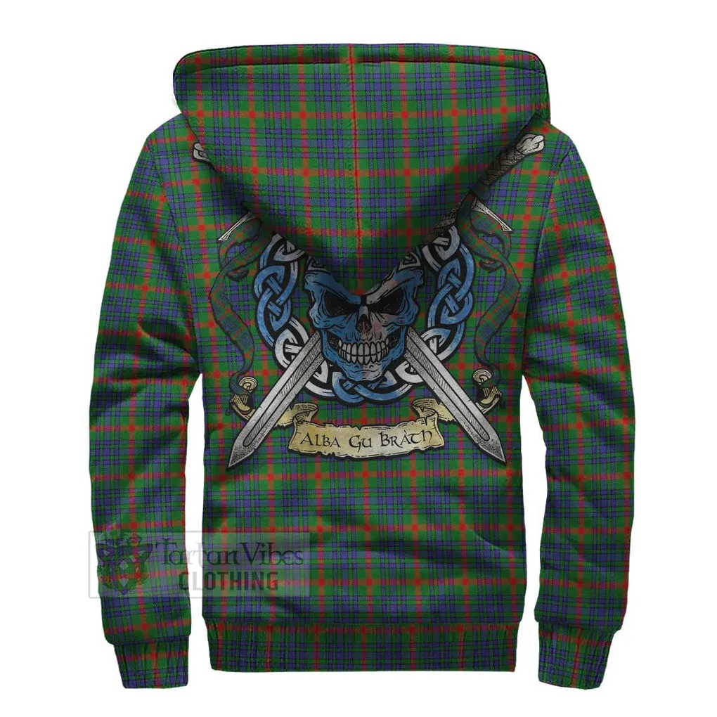 Aiton Tartan Sherpa Hoodie with Family Crest Celtic Skull Style