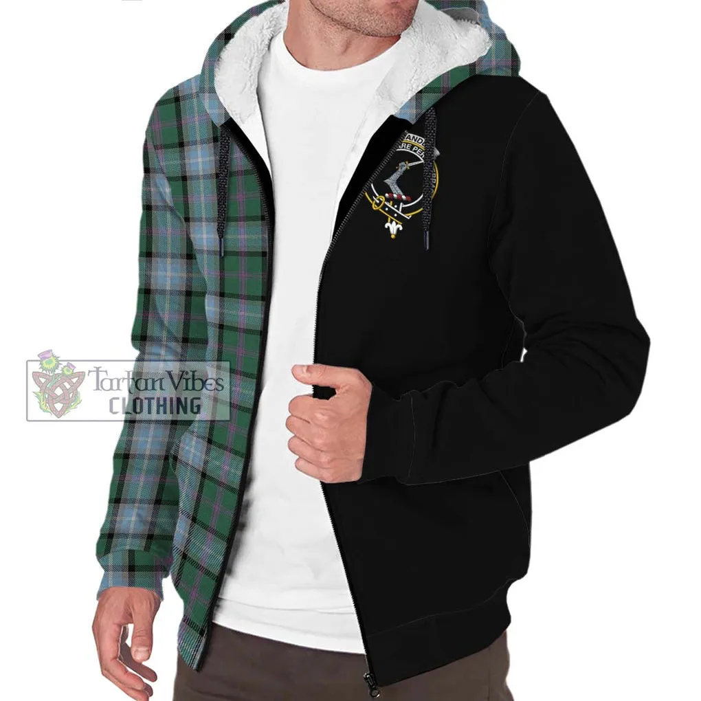 Alexander of Menstry Hunting Tartan Sherpa Hoodie with Family Crest and Half Of Me Style