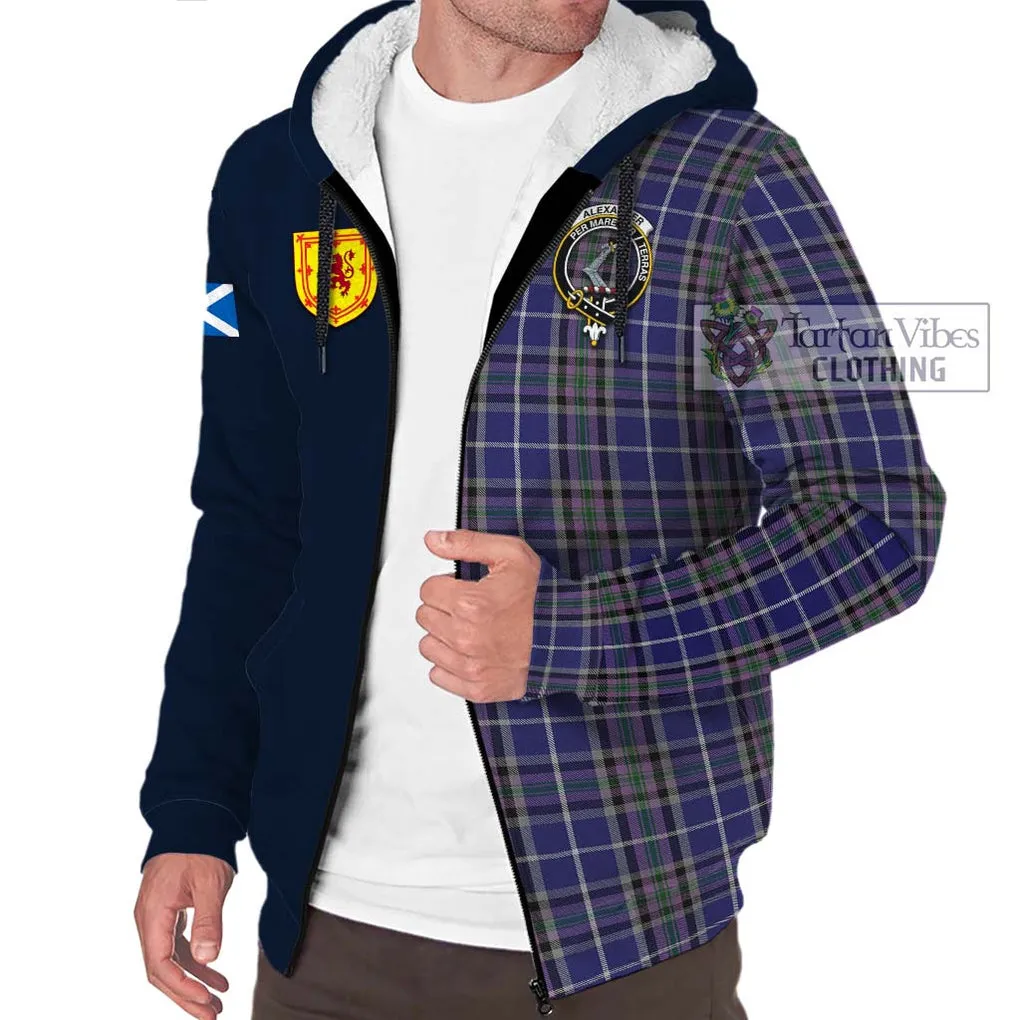 Alexander of Menstry Tartan Sherpa Hoodie Alba with Scottish Lion Royal Arm Half Style