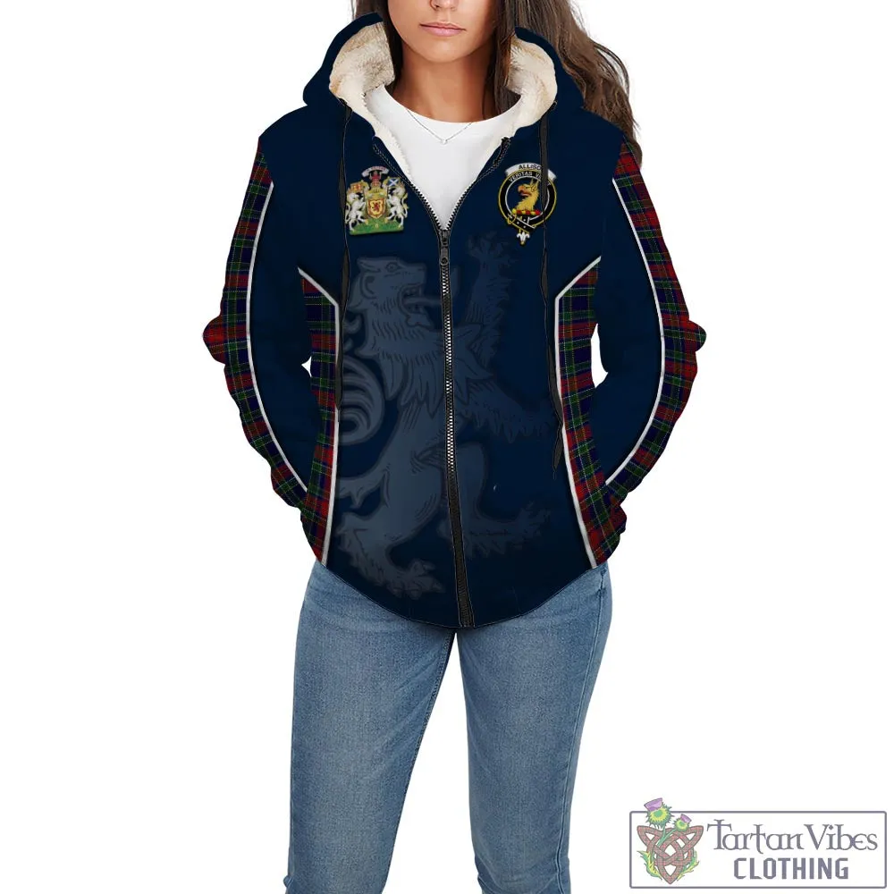 Allison Red Tartan Sherpa Hoodie with Family Crest and Lion Rampant Vibes Sport Style