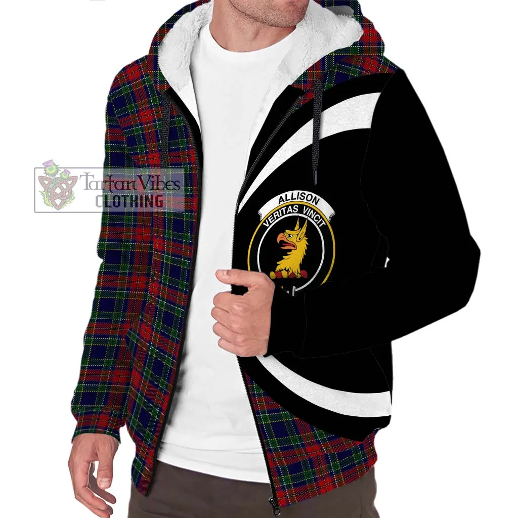 Allison Red Tartan Sherpa Hoodie with Family Crest Circle Style