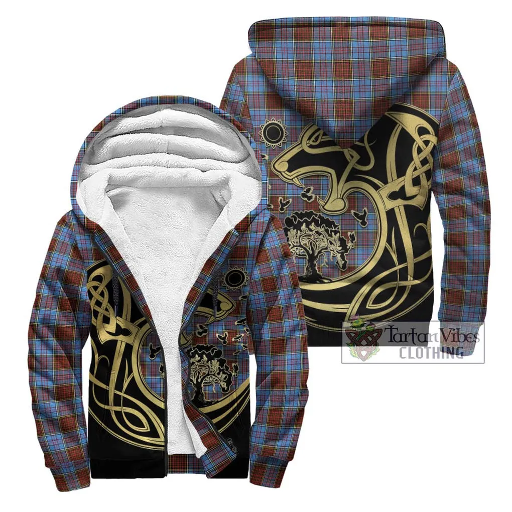 Anderson Modern Tartan Sherpa Hoodie with Family Crest Celtic Wolf Style