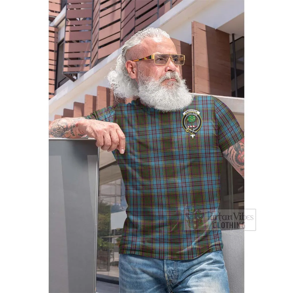 Anderson Tartan Cotton T-shirt with Family Crest and Bearded Skull Holding Bottles of Whiskey