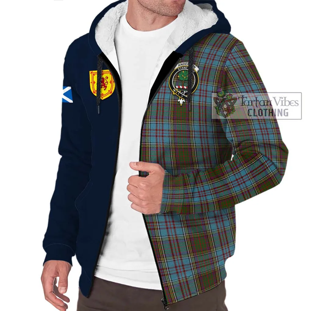 Anderson Tartan Sherpa Hoodie Alba with Scottish Lion Royal Arm Half Style