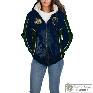 Anstruther Tartan Sherpa Hoodie with Family Crest and Scottish Thistle Vibes Sport Style