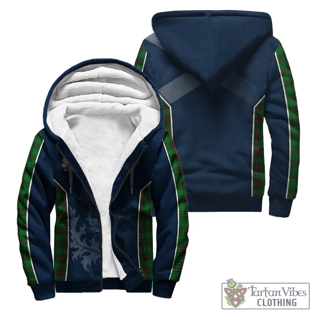 Anstruther Tartan Sherpa Hoodie with Family Crest and Scottish Thistle Vibes Sport Style