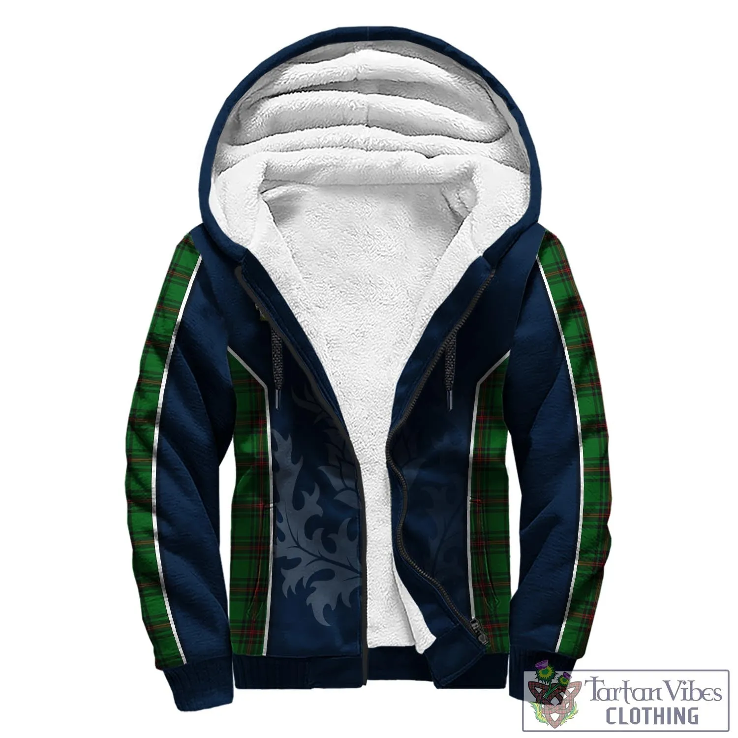 Anstruther Tartan Sherpa Hoodie with Family Crest and Scottish Thistle Vibes Sport Style