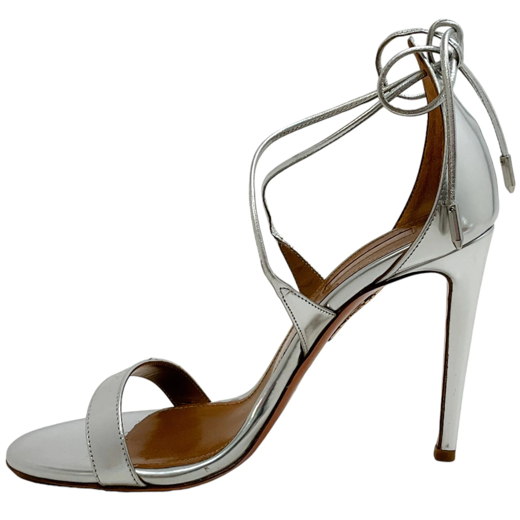 Aquazzura Silver Leather Tie Strap Sandals