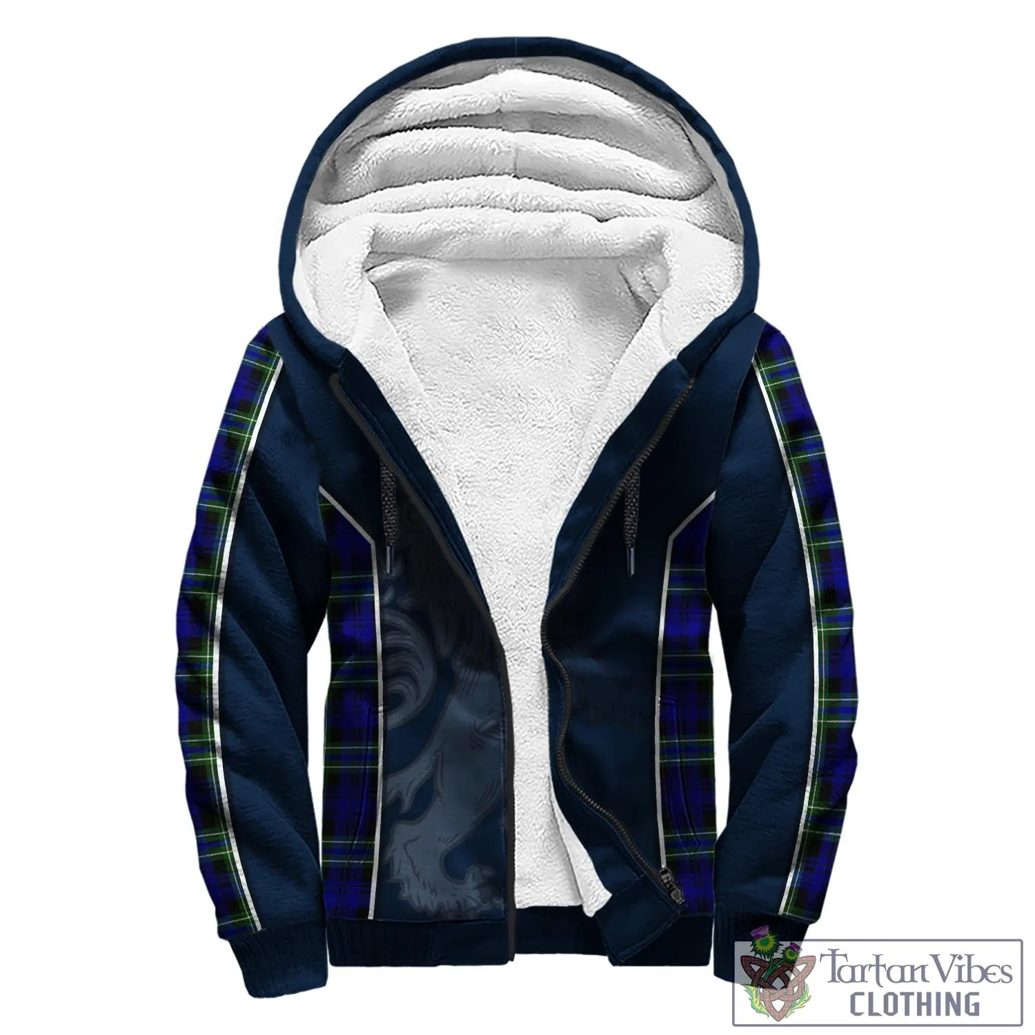 Arbuthnot Modern Tartan Sherpa Hoodie with Family Crest and Lion Rampant Vibes Sport Style