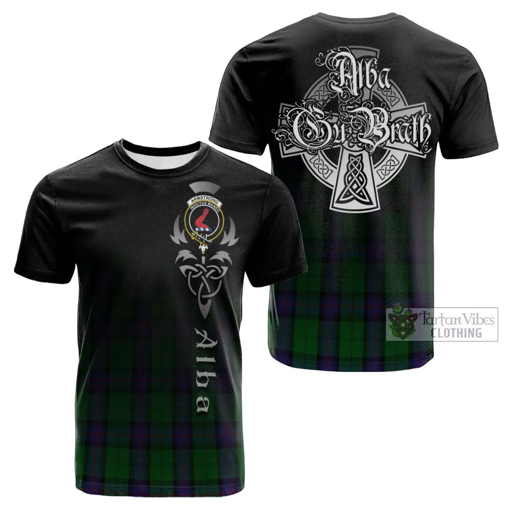 Armstrong Tartan Cotton T-shirt Featuring Alba Gu Brath Family Crest Celtic Inspired