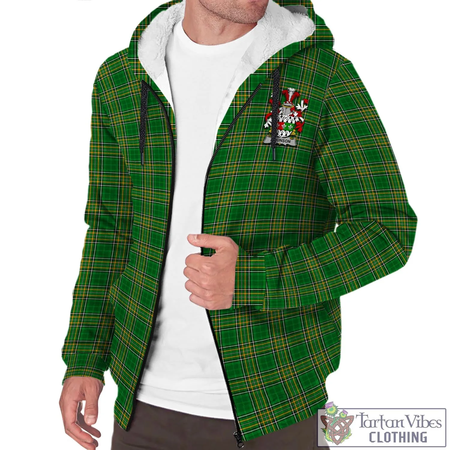 Atkinson Irish Clan Tartan Sherpa Hoodie with Coat of Arms