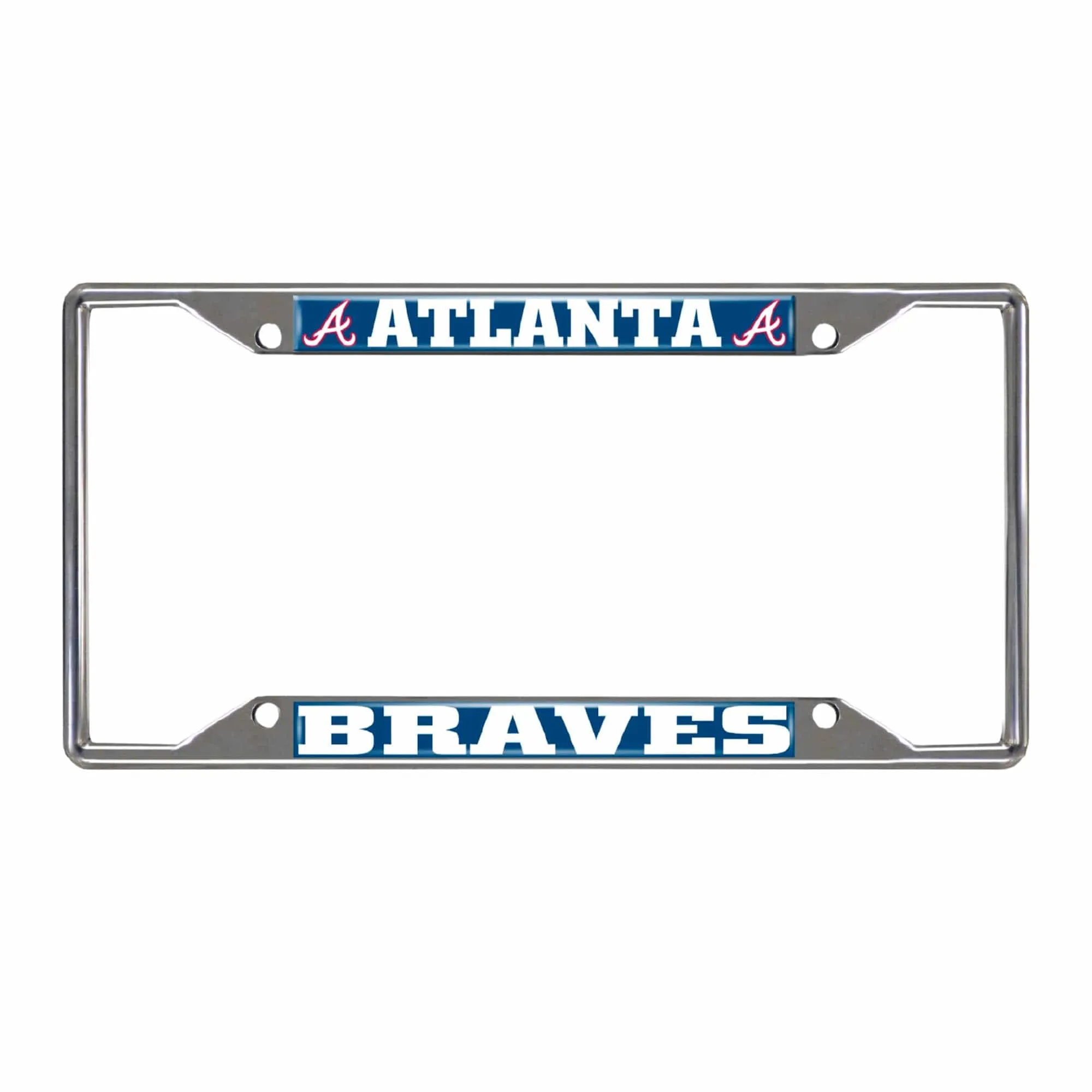 Atlanta Braves Chrome Metal License Plate Frame, 6.25in x 12.25in