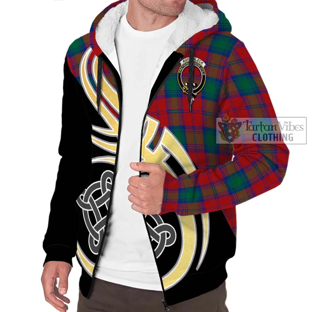 Auchinleck (Affleck) Tartan Sherpa Hoodie with Family Crest and Celtic Symbol Style