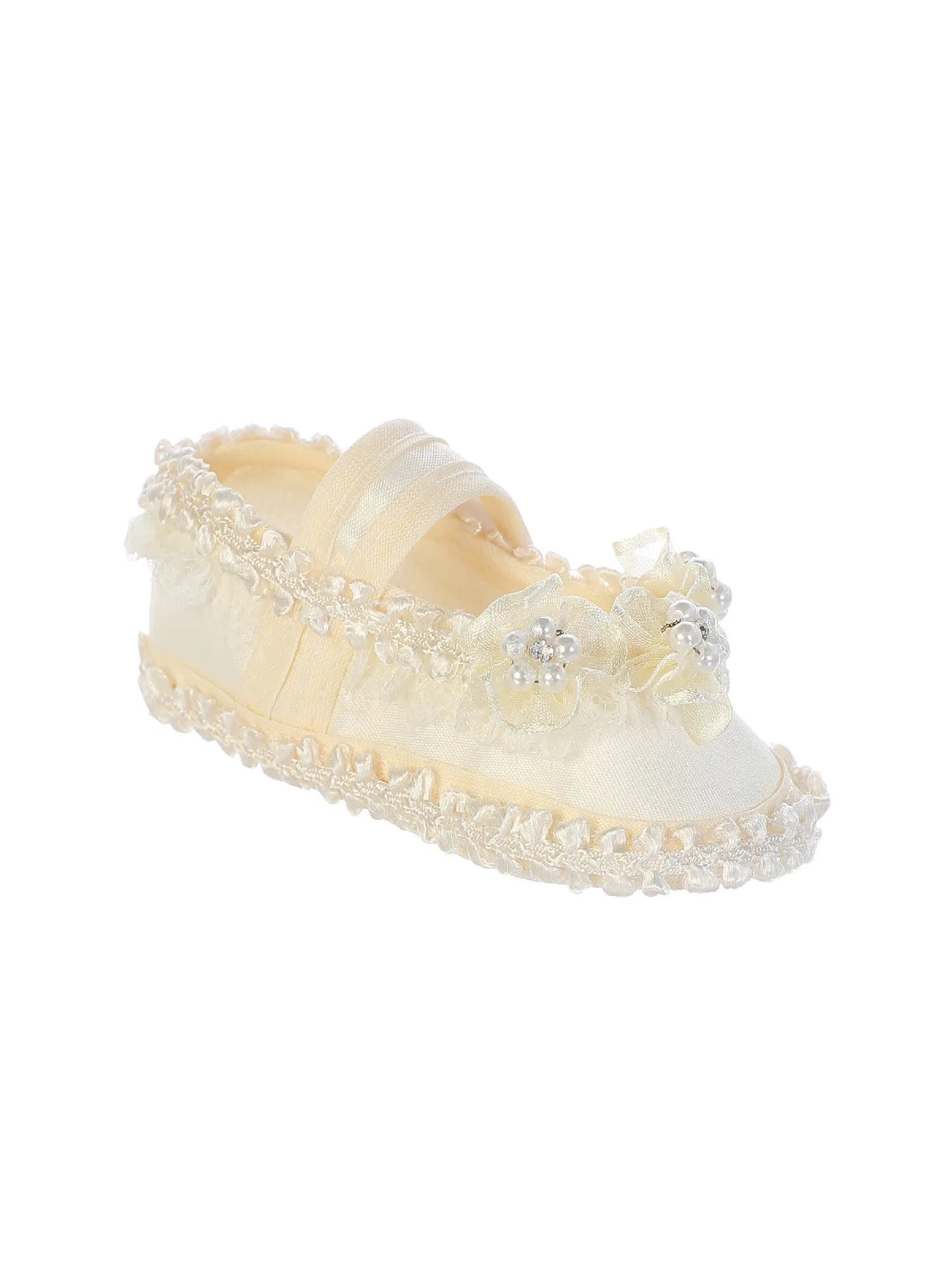 Baby Girls Ivory Pearls Flower Strap Baptism Shoes S-L