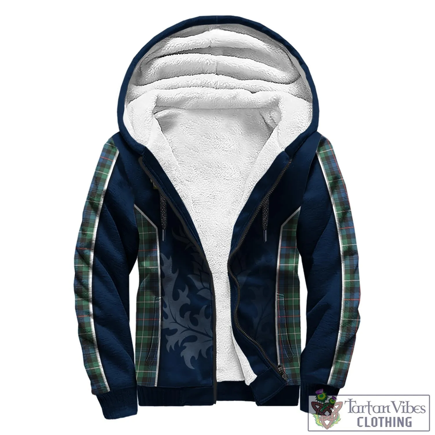 Baillie Ancient Tartan Sherpa Hoodie with Family Crest and Scottish Thistle Vibes Sport Style