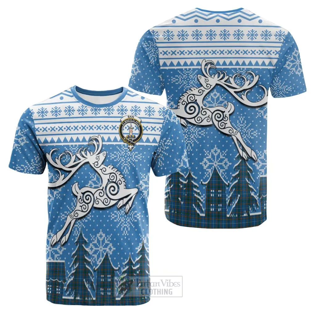 Bain Clan Christmas Cotton T-shirt Celtic Reindeer Style