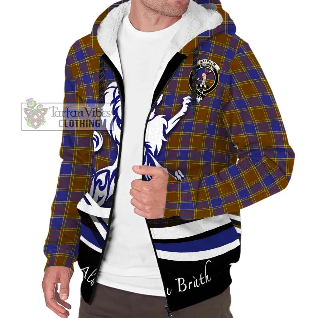 Balfour Tartan Sherpa Hoodie with Alba Gu Brath Regal Lion Emblem