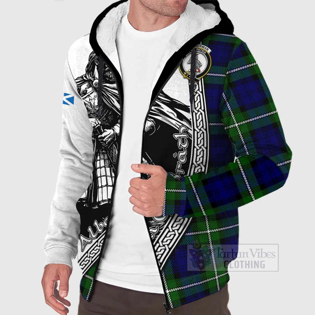 Bannerman Tartan Clan Crest Sherpa Hoodie with Highlander Warrior Celtic Style