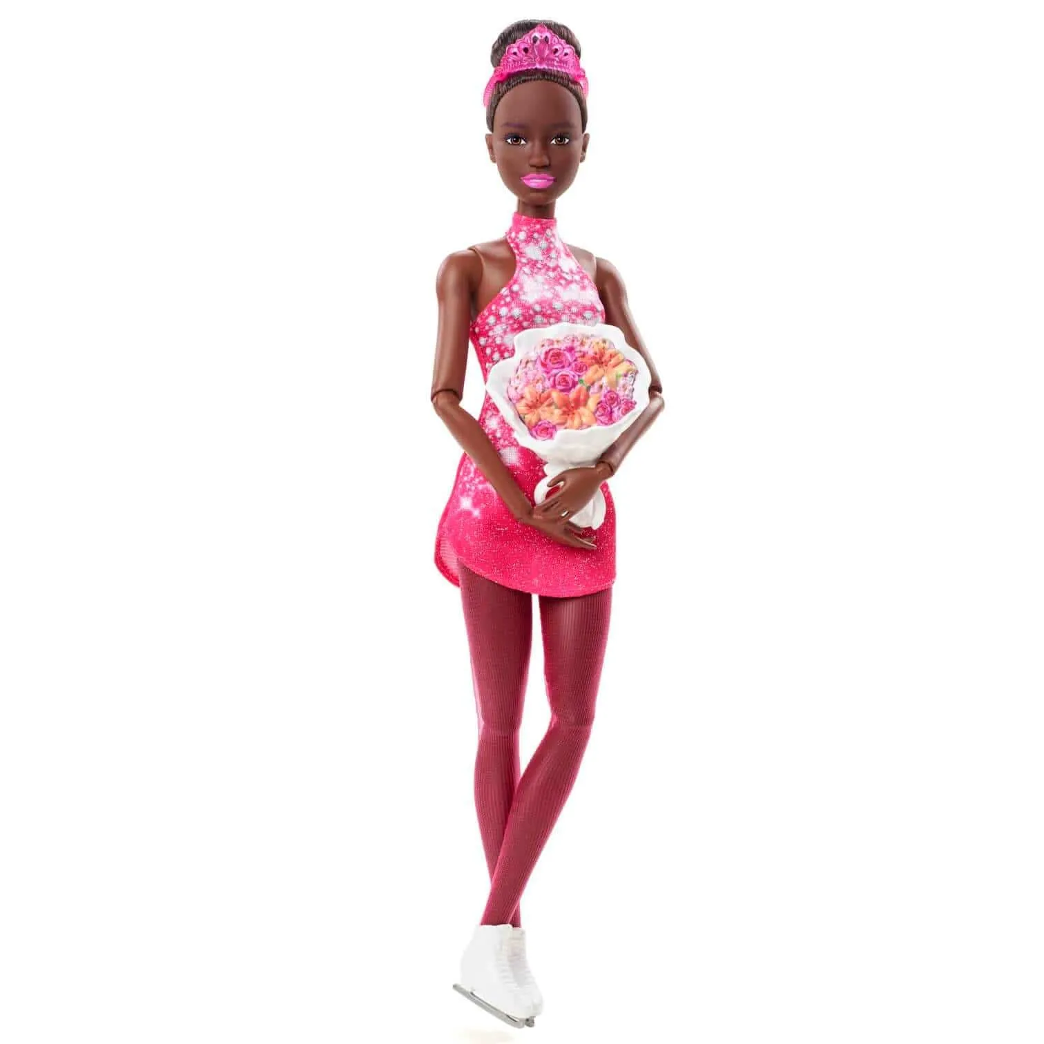 Barbie Ice Skater Doll Winter Sports Pink Dress Bouquet Trophy