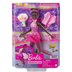 Barbie Ice Skater Doll Winter Sports Pink Dress Bouquet Trophy