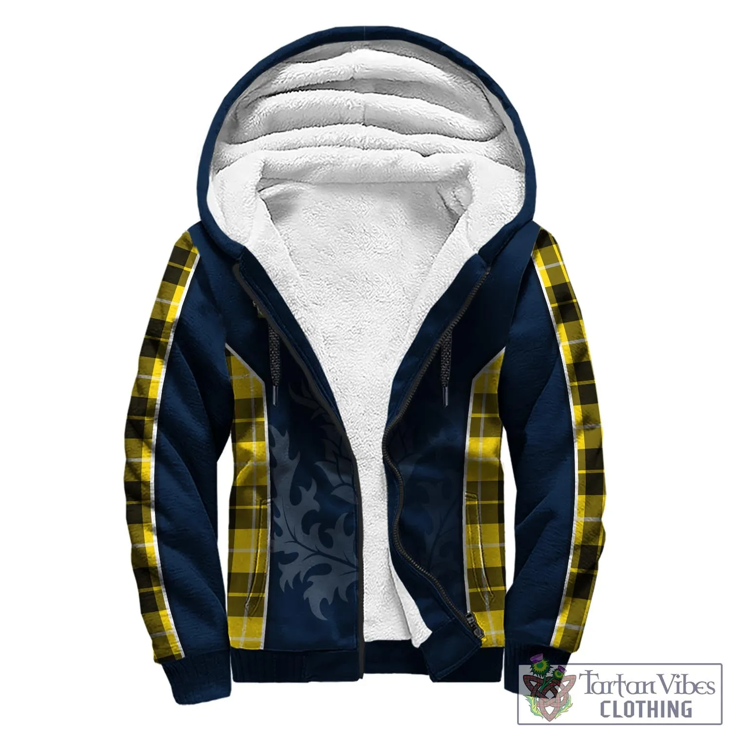 Barclay Dress Modern Tartan Sherpa Hoodie with Family Crest and Scottish Thistle Vibes Sport Style