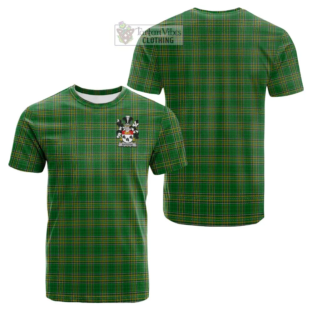 Bateson Irish Clan Tartan Cotton T-shirt with Coat of Arms