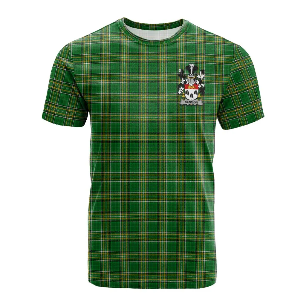 Bateson Irish Clan Tartan Cotton T-shirt with Coat of Arms