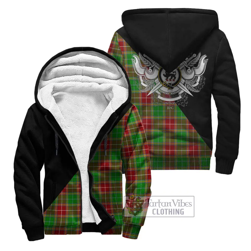 Baxter Modern Tartan Sherpa Hoodie with Family Crest and Military Logo Style