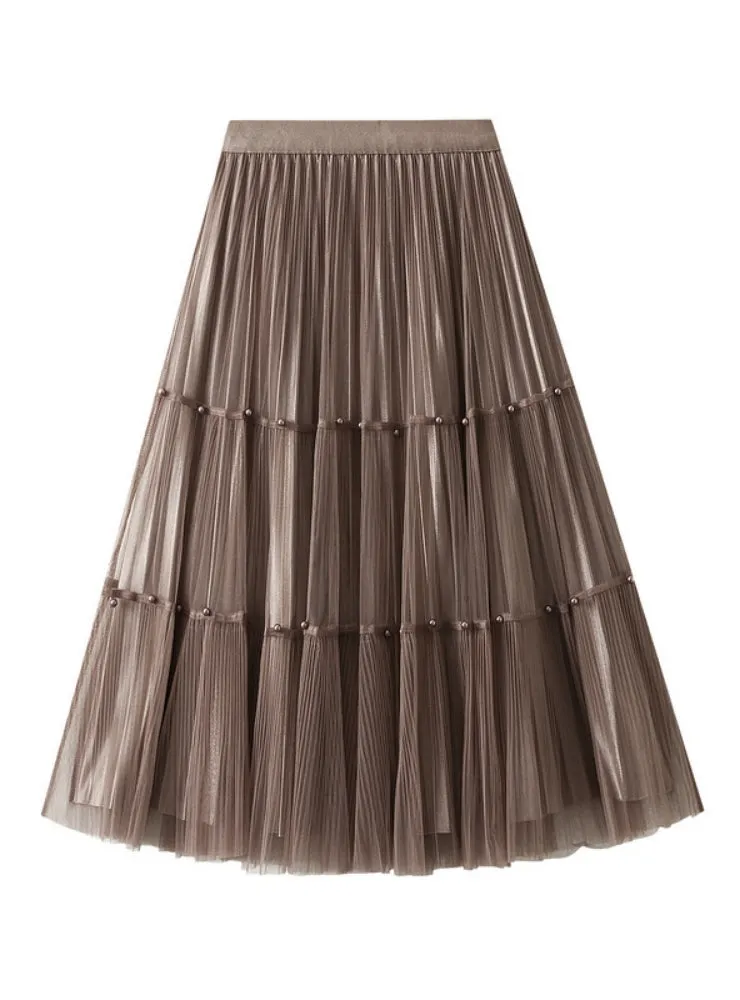 Beaded Gauze Pleated Skirt