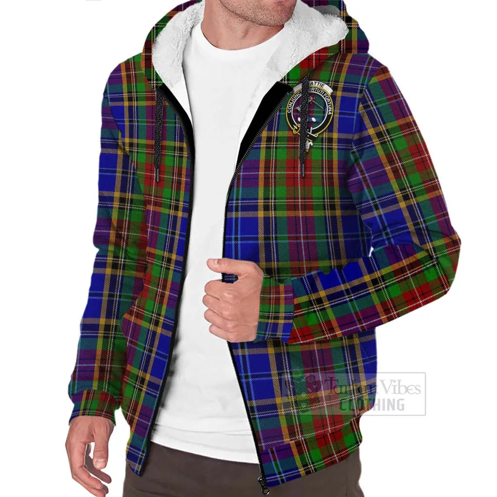 Beattie (Beatty) Tartan Sherpa Hoodie with Family Crest and Bearded Skull Holding Bottles of Whiskey