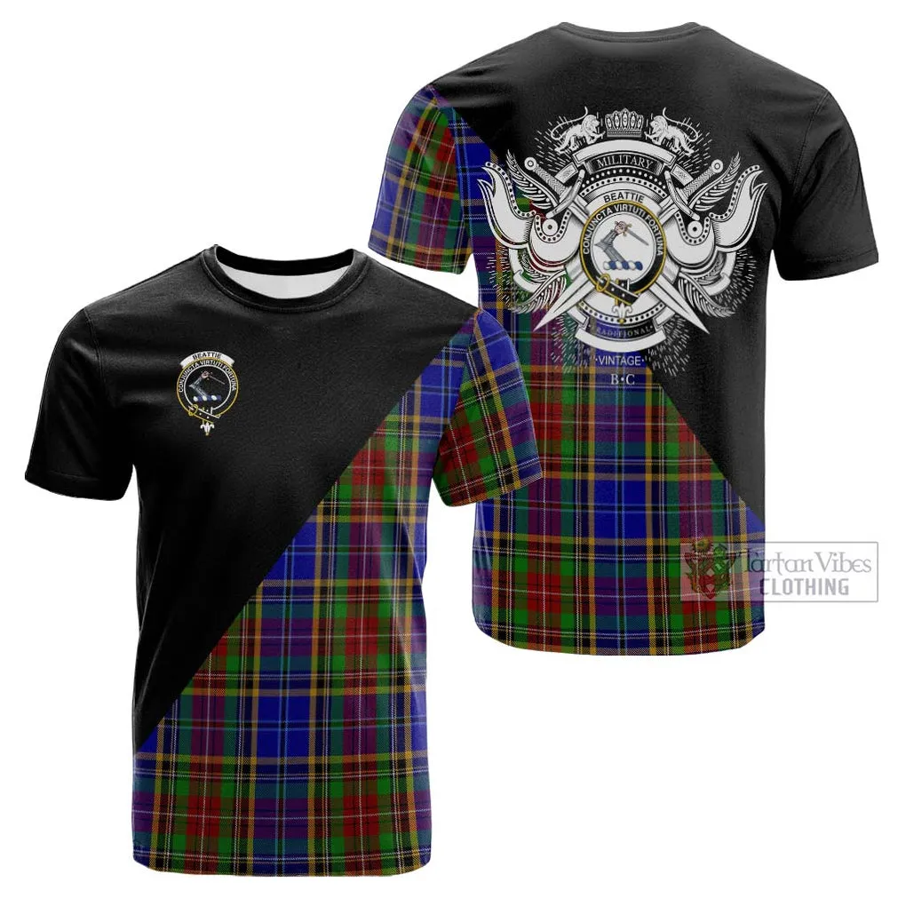 Beattie Tartan Cotton T-shirt with Family Crest and Military Logo Style